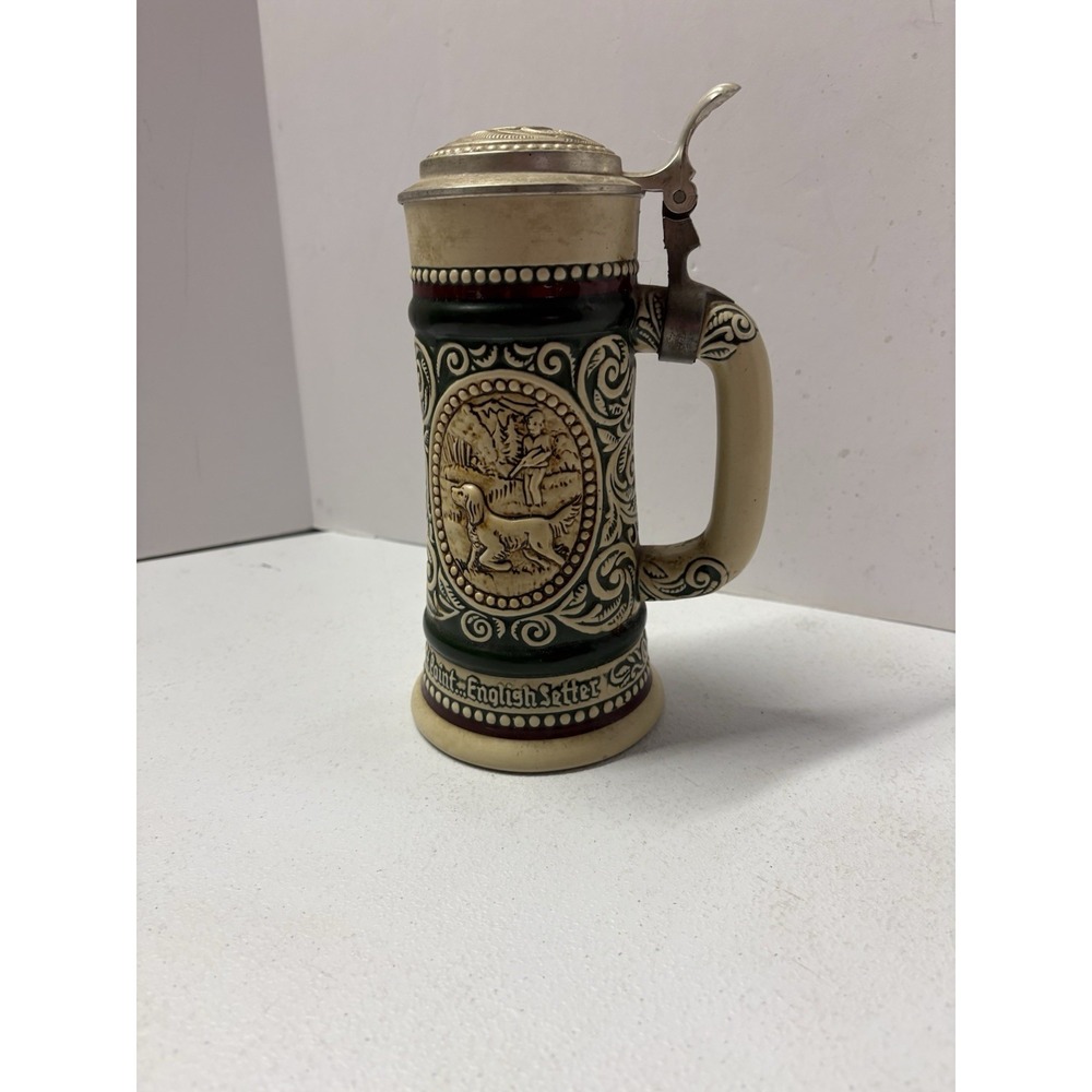 Vintage Avon Beer Stein Tankard Irish Setter‎ Dog, Fishing Scene Ceramic 1978